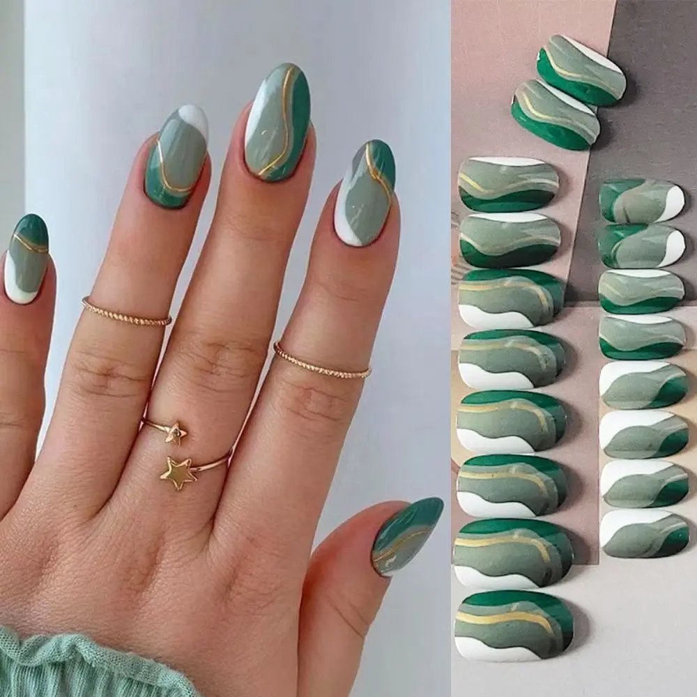 Press On Nails Full Cover French Oval False Nails Set Of 24_voghion.com
