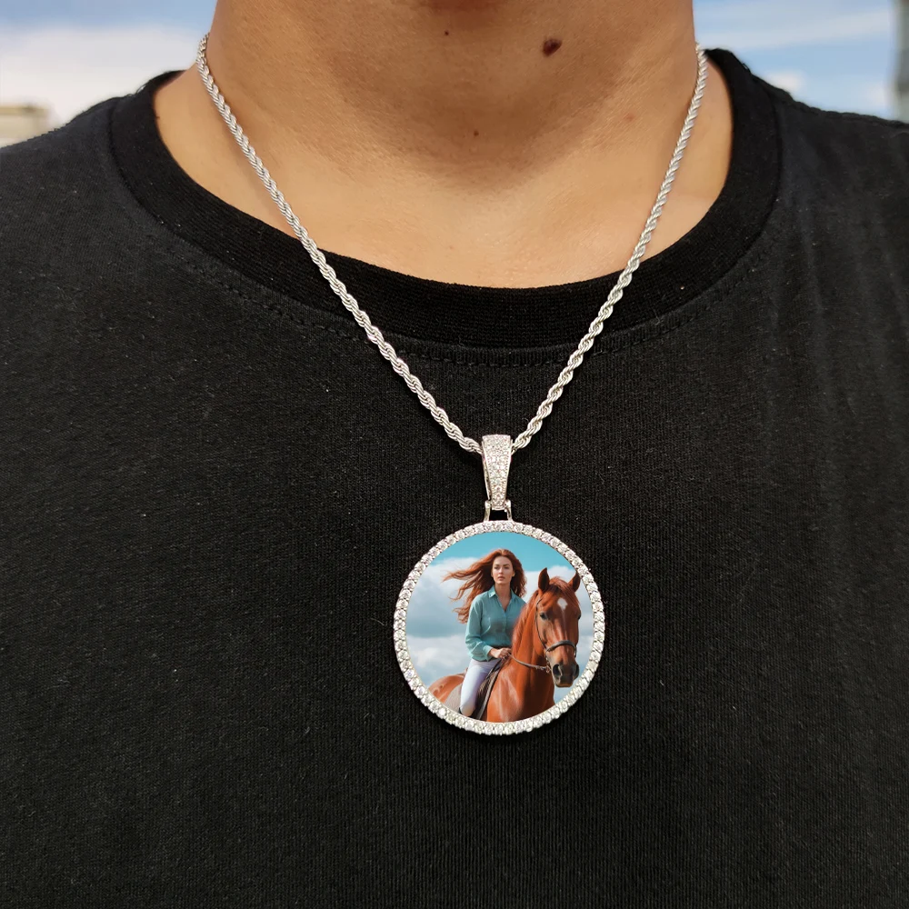 DHQH Hip Hop DIY Photo Pendant Customized Picture Pendant Necklace Personalized Male and Female Rap Jewelry Gift for Him and Her