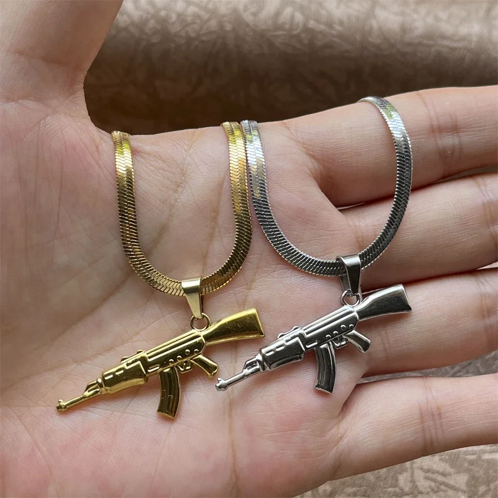 Stainless Steel Fashion Hip Hop Submachine Gun Pendant Necklace 2024 New Chain For Men Rapper Rock Choker Jewelry Accessories view 6