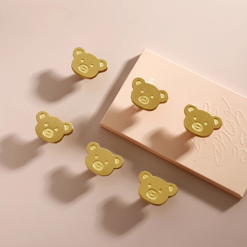 Cartoon little bear brass pull handle for wardrobe door handle children's room wardrobe drawer brass handles