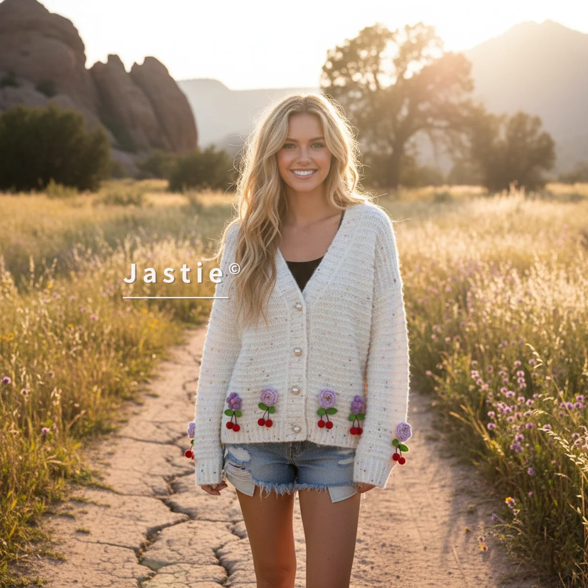 

2026 Autumn/Winter New Hand-Crocheted Floral Knit Cardigan 3D Cherry Blossoms Loose Sweet Bohemian Resort Sweater Jacket Coats