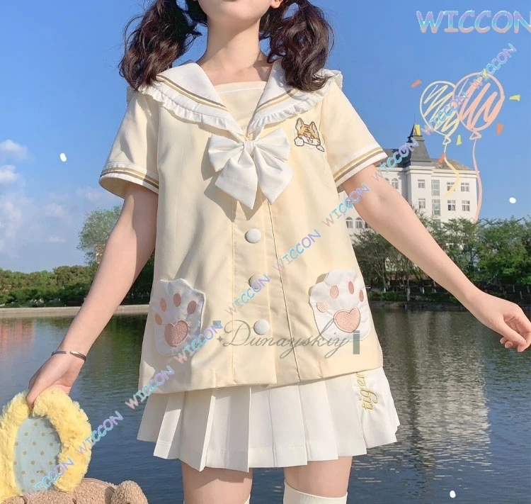 

Uniform/Cute Tiger JK School Uniform Summer NEW Top Pleated Skirt Bow Tie Sailor Suit Cute Clothes Halloween Suit Girl Women Y2K