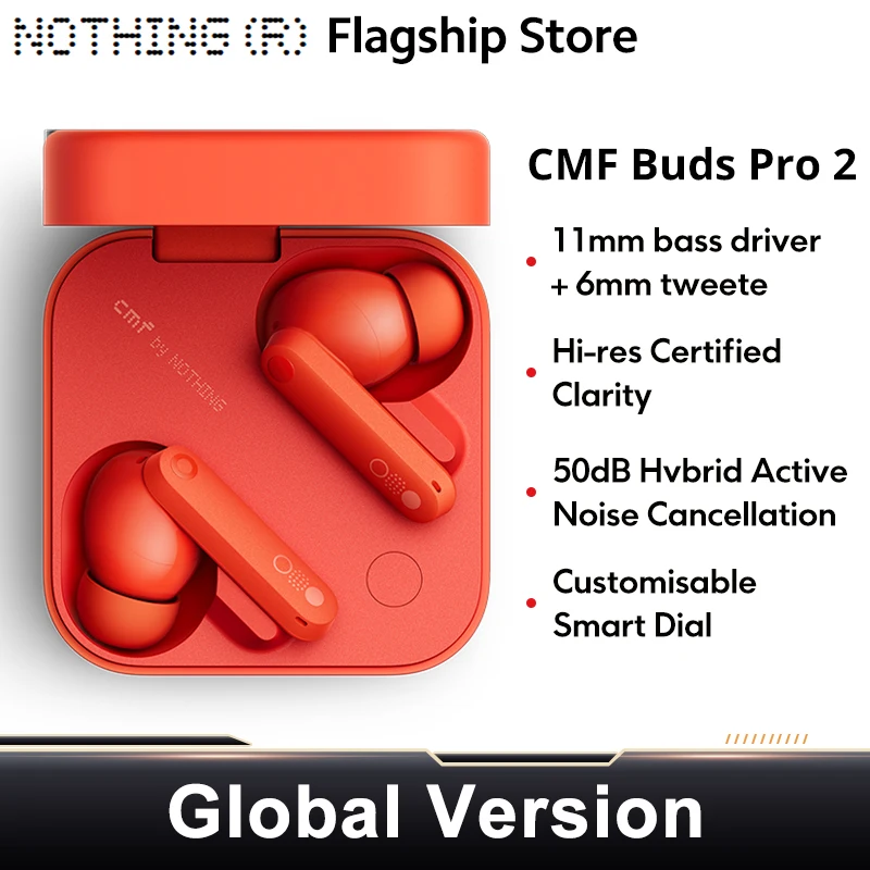 لا شيء CMF Buds Pro 2 الإصدار العالمي لا شيء سماعة بلوتوث 5.3 مع 50 ديسيبل هجين نشط إلغاء الضوضاء 6 HD MICS IP55