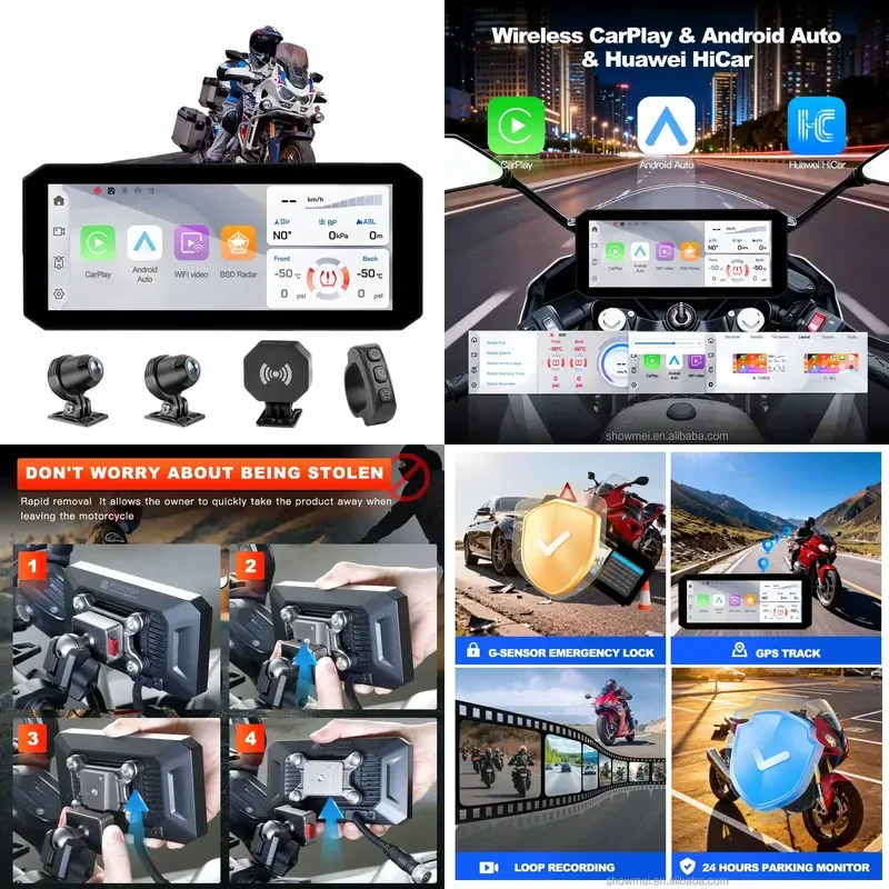 2026 Hot Sale 6.8 Inch IP67 Waterproof Smart Screen Wireless Carplay Navigation Motorcycle Navigator DVR Dash Cam