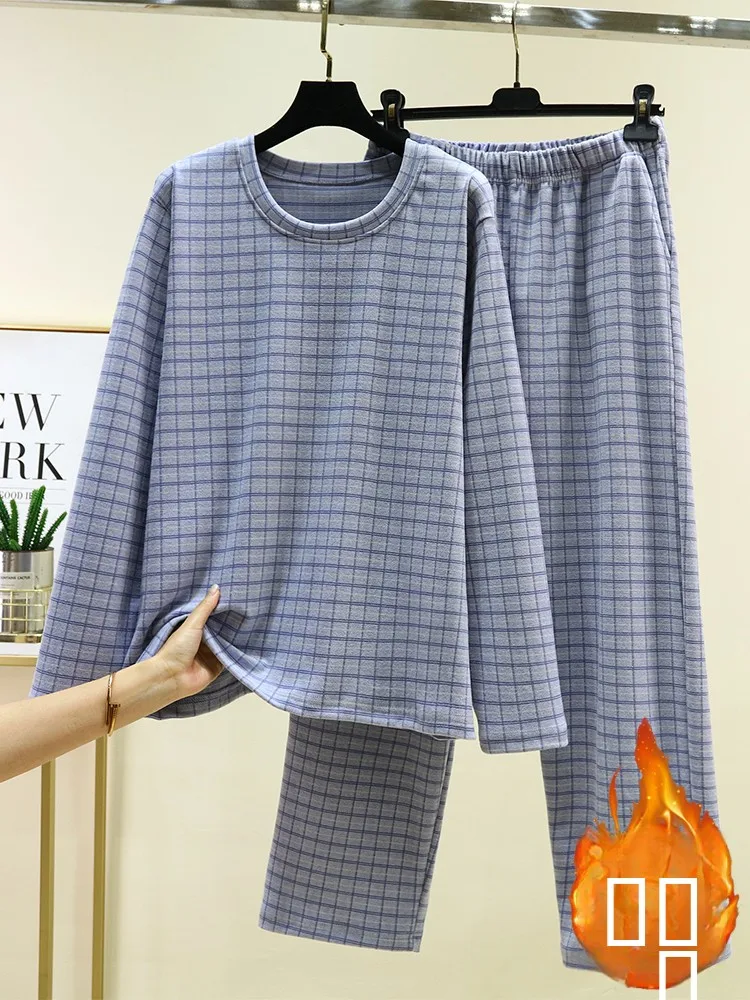 

Thiened Warm Spwear Set for Men Long Sve Long Pants Leisure Sle Home Clothes Velvet round Ne Home Suit Two-Piece Set