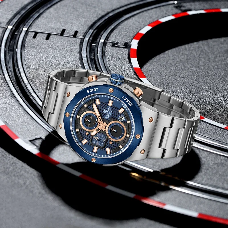 Nuovo stile NAVIFORCE cinturino in acciaio inossidabile da uomo cronografo orologio casual selvaggio impermeabile per uomo sportivo orologio da polso maschile al quarzo