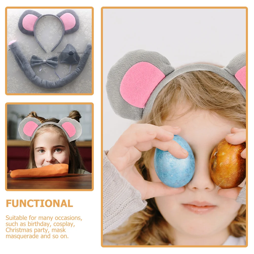 1 Set graues Maus-Stirnband mit Ohren und Schwanz, weiches, leichtes Kostümzubehör für Kinder-Verkleidungsveranstaltungen, bequemer Sitz