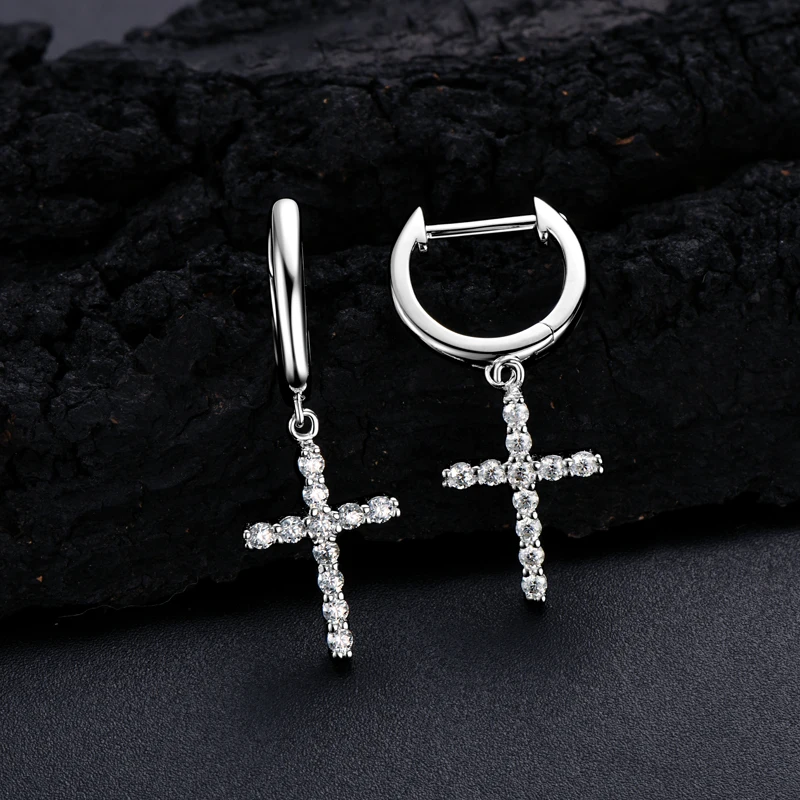 IOGOU 1.6mm Round Cut Moissanite Cross Drop Earrings Silver 925 Dangle Hoop Huggie Earring 2023 Trendy Woman Fine Jewelry