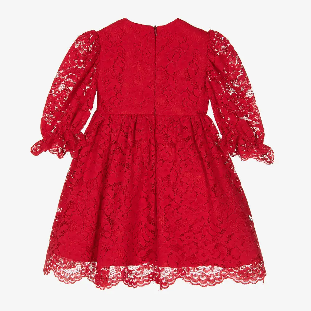 Brand Design Girls Handmade Red Lace Dress Baby  Dresses Girl Cotton Frocks Infant Boutique Clothes