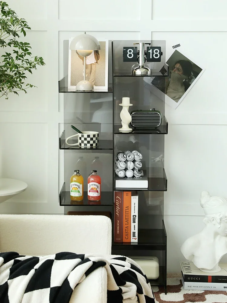 Scandinavian style light luxury shelves, acrylic living room storage display shelves, designer multi-layer floor-to-ceiling book