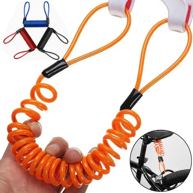 1pcs Helmet Motorcycle Disc Brake Lock Anti-theft Spring Reminder Rope 90cm 2 Looped-ends Spring Cord For External Engine Motor