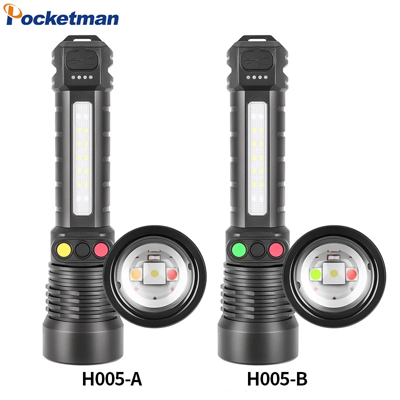 

High Power LED Flashlight Aluminum Alloy+ABS Material Built-in Battery Powered USB Rechargeable Flashlights Zoom Torch Emergency