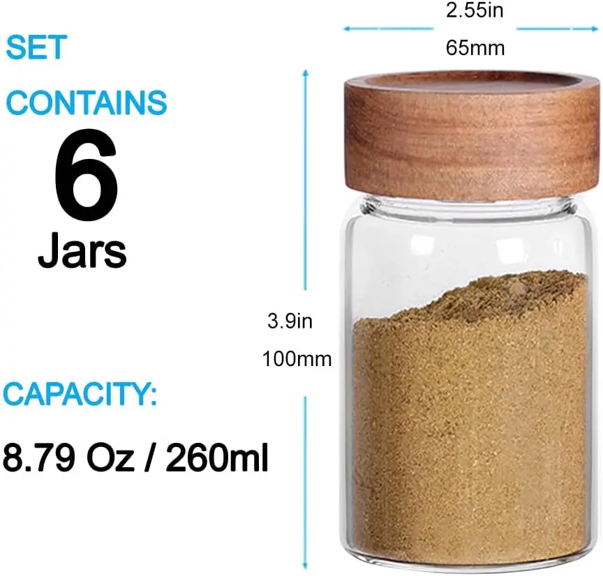 6Pcs Small Glass Spice Jars ,High Sealing Threaded Mouth, 8.79oz /260ml*6,Empty Cylinder Spices Bottles,Storage Jars