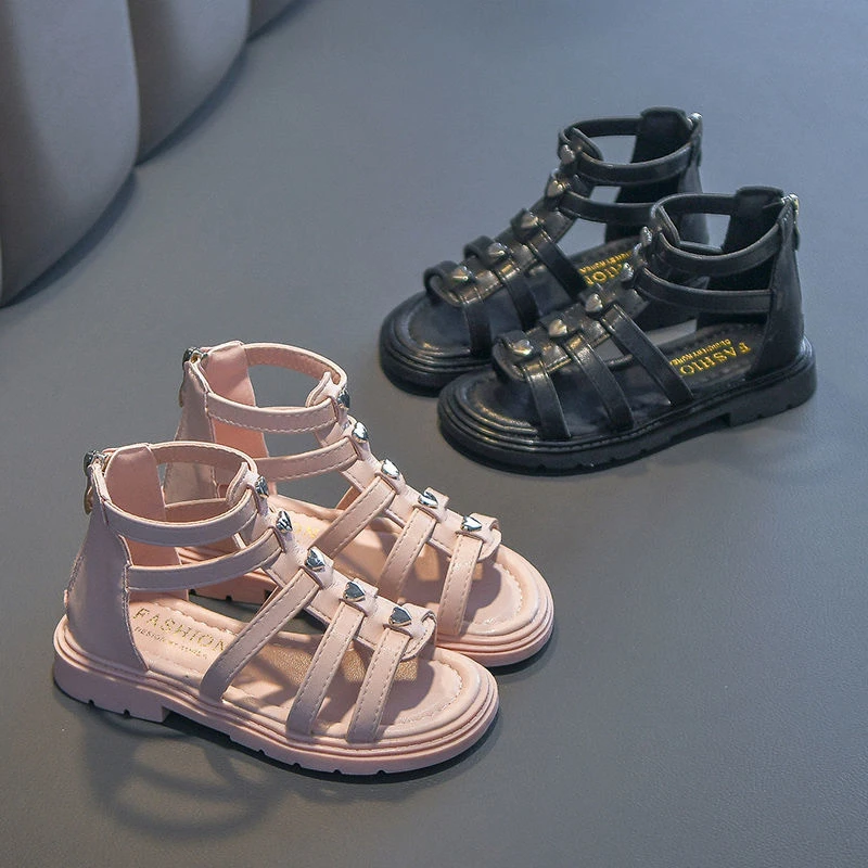 

Children's Roman Sandals Sandals Summer New Korean Edition Fashion Summer Little Girls Rivet High Top Princess girl's Shoes