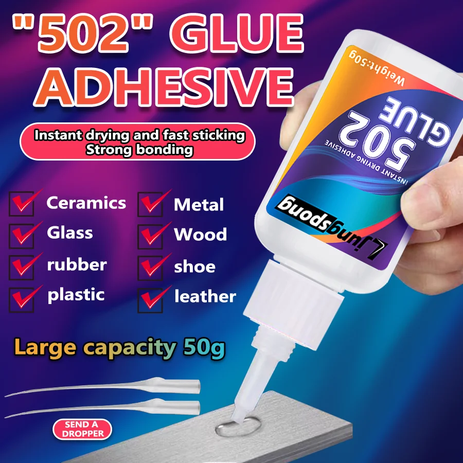 502 Colle Instantanée Super Glue, Adhésif Cyanoacrylate, Séchage Rapide, Grande Résistance pour Cuir Caoutchouc Métal Bois Porce