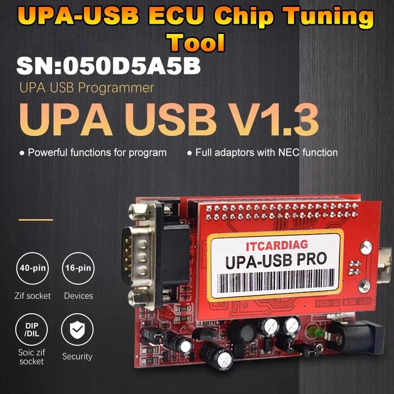 ITCARDIAG UPA-USB PRO V1.3 SN: 050D5A5B UPA USB ECU Chip Herramienta de sintonización Agregue nuevas escribanas con funciones NEC Programador USB UPA