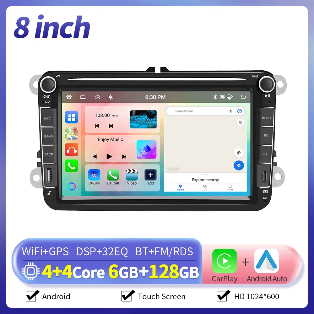 Camecho 7/9 Inch 6 + 128G Android Autoradio GPS Carplay voor VW Volkswagen Golf 5 6 Touran Passat B6 Polo Jetta Sharan Seat Skoda