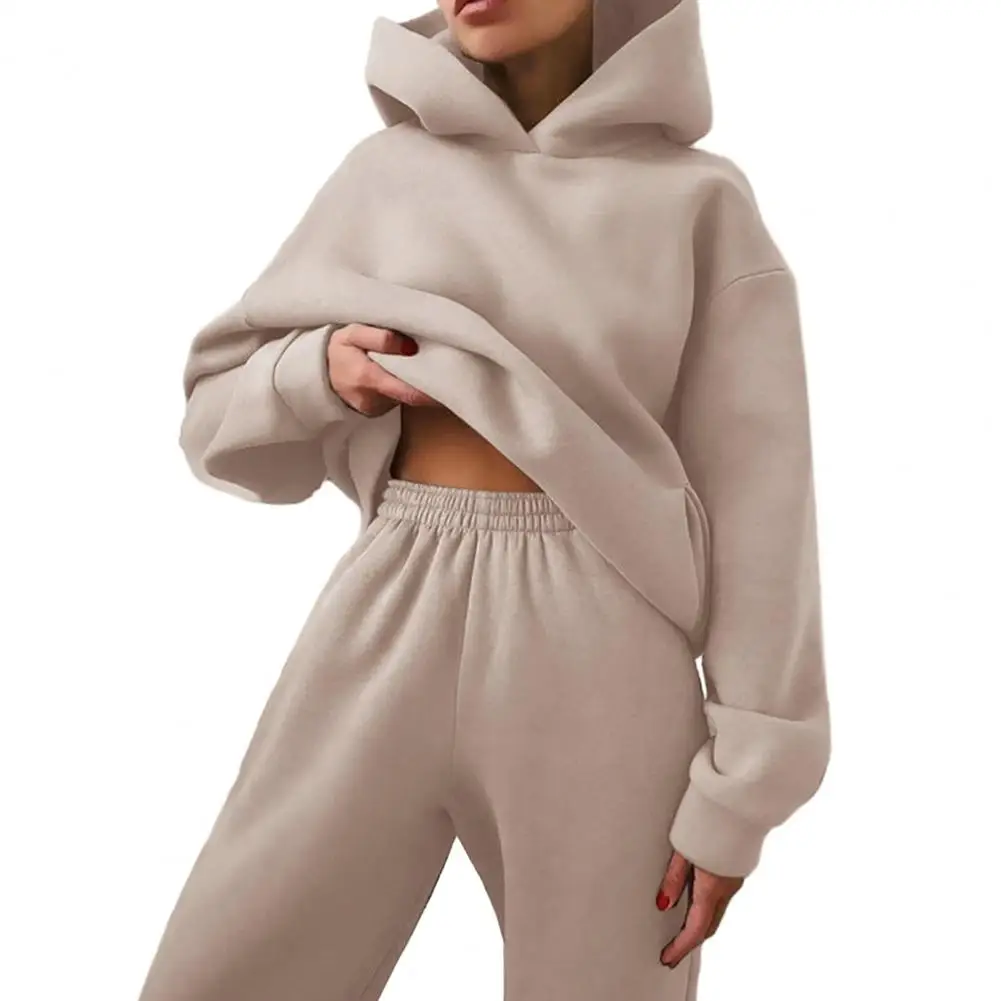 Loose Fit Women Tracksuit Women Tracksuit Set Cozy Women\'s Winter Tracksuit Set Soft Casual Hoodie Pants with Elastic Waist Warm