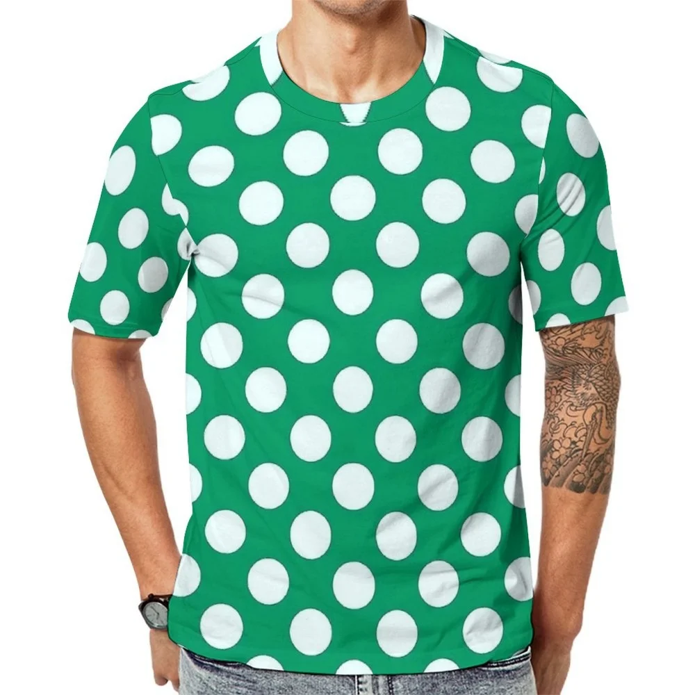 Fashion Green Polka Dots T-Shirt Men High Quality Short Sleeve Tee