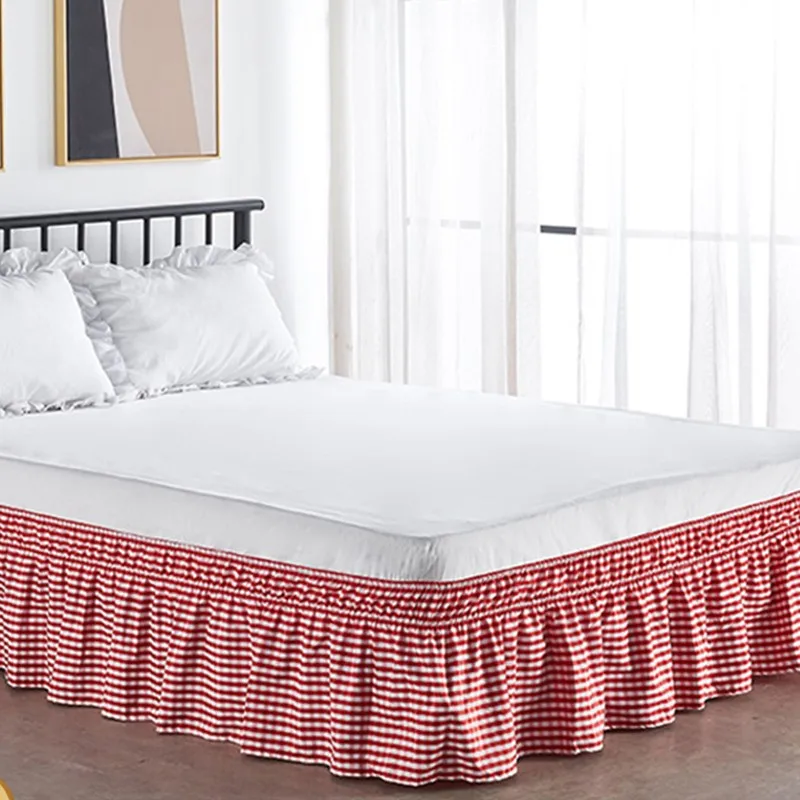 Factory Spot Foreign Trade Bedding Elastic Bed Skirt Single Piece Without Bed Surface Bed Apron Korean Plaid Simple Bed Skirt