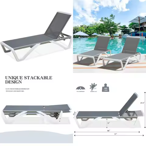 Domi Pool Lounge Chair Aluminum Adjustable Outdoor Chaise Lounge,All Weather Plastic Poolside Lounge Chair for Deck Lawn Backyar