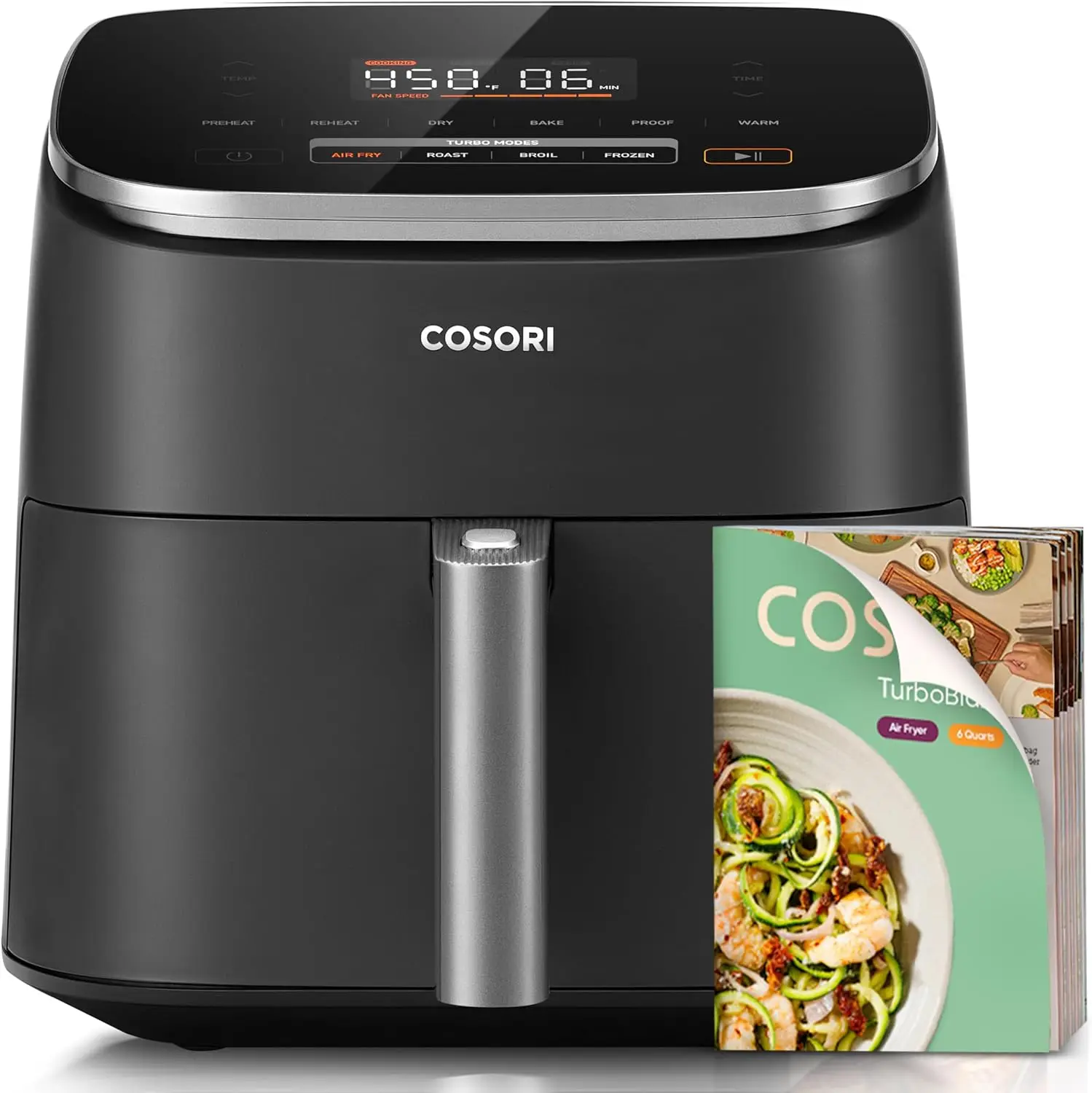 6 Quart 9-in-1 Air Fryer with PFAS-Free Ceramic Coating, 90°F–450°F Precision Heating for Even Cooking, Air Fry, Roast, Bake, Br