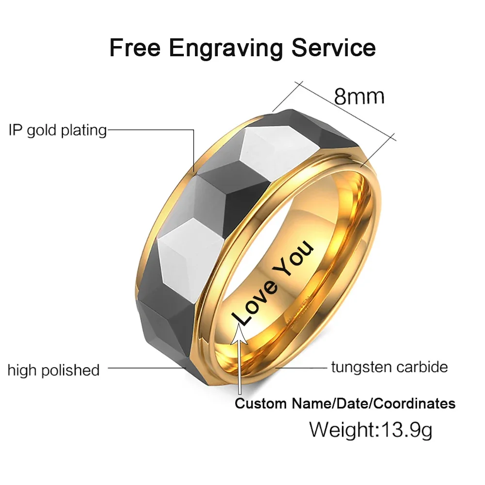 Mens Rings Tungsten Carbide Anti-scratch 8mm Gold-color Thumb Finger Punk Metal Wedding Party Engagement Male Jewelry Waterproof