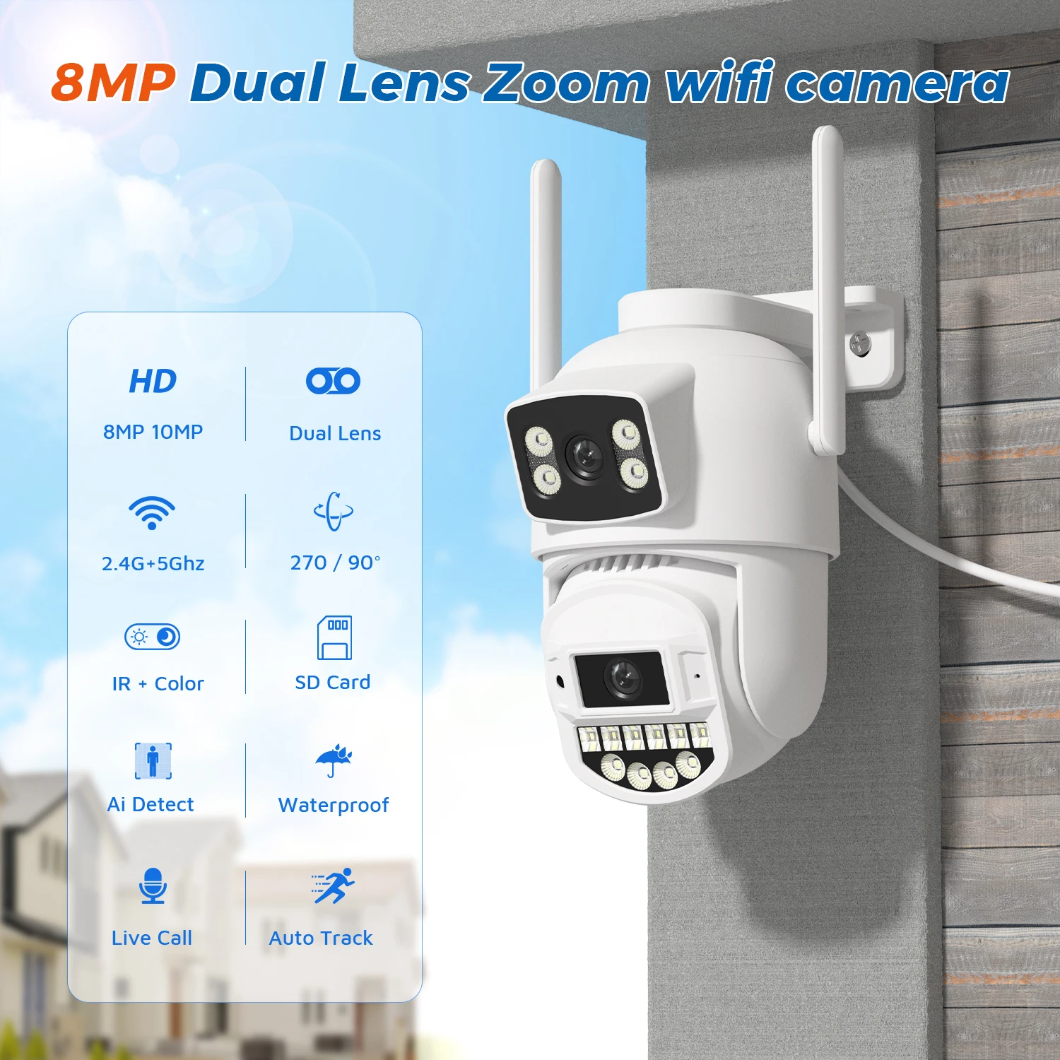 10MP 5K IP Camera Dual Lens 5GHz WIFI PTZ Outdoor Wireless Surveillance Camera Auto Tracking Night Vision Home Security Monitor
