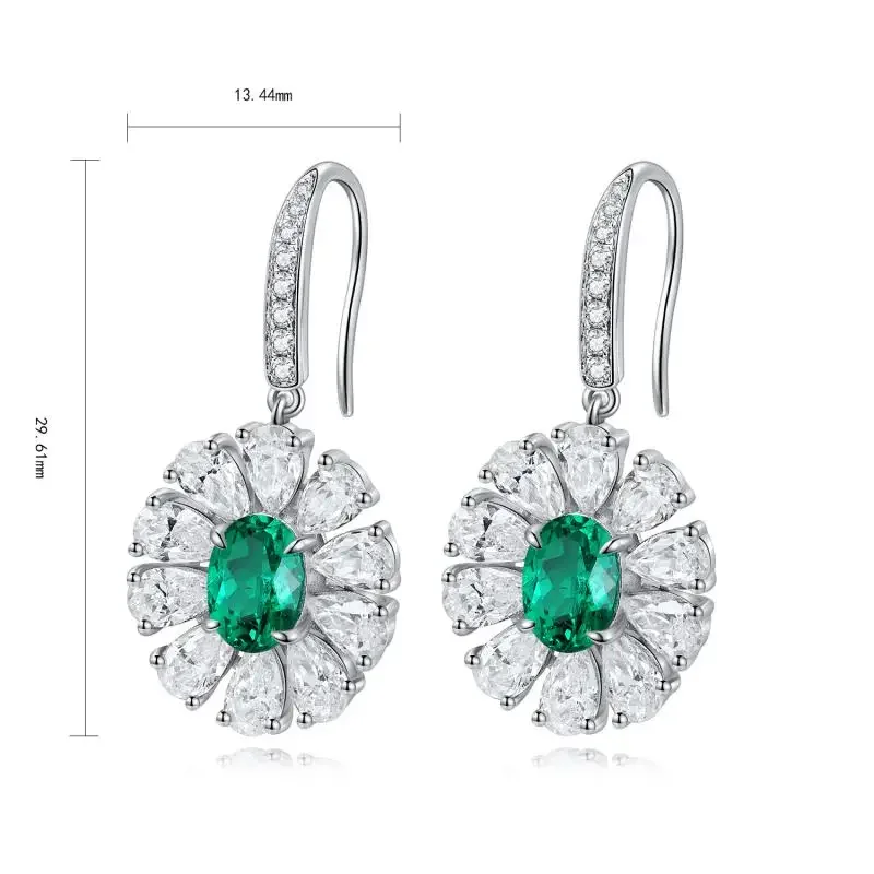 RUIF 2024 Hot Sale S925 Silver Main Stone1.45ct Earrings Flower Shape Lad Grown Emerald Classic Style