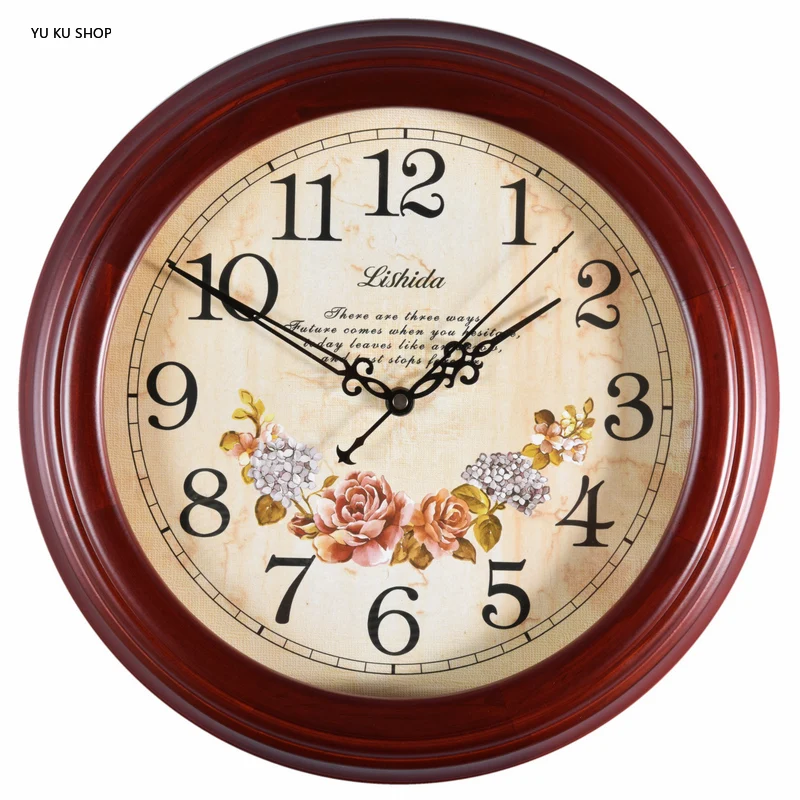 European Solid Wood Wall Clock Retro Silent Clock Wooden Clock Living Room Wall Watch Restaurant Wall Fashion Home Decoration