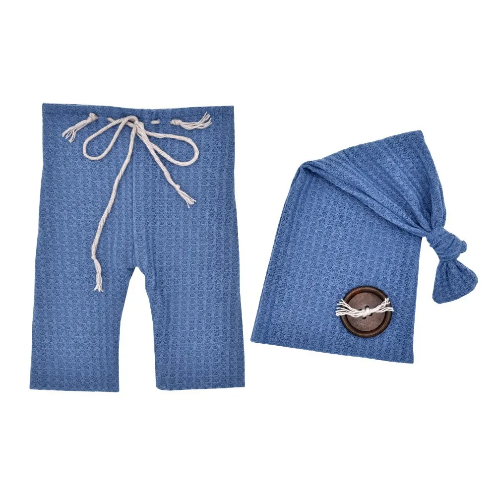 Newborn Photography Pants Long Tail Hat Two Piece Set Baby Knit Pants Photography Set