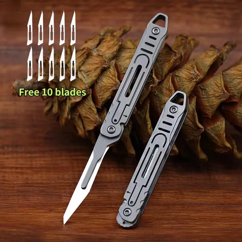 New Stainless Steel Folding Surgical Knife Medical Folding Knife  Outdoor Box Opening Pocket Knife with 10 Replaceable Blades