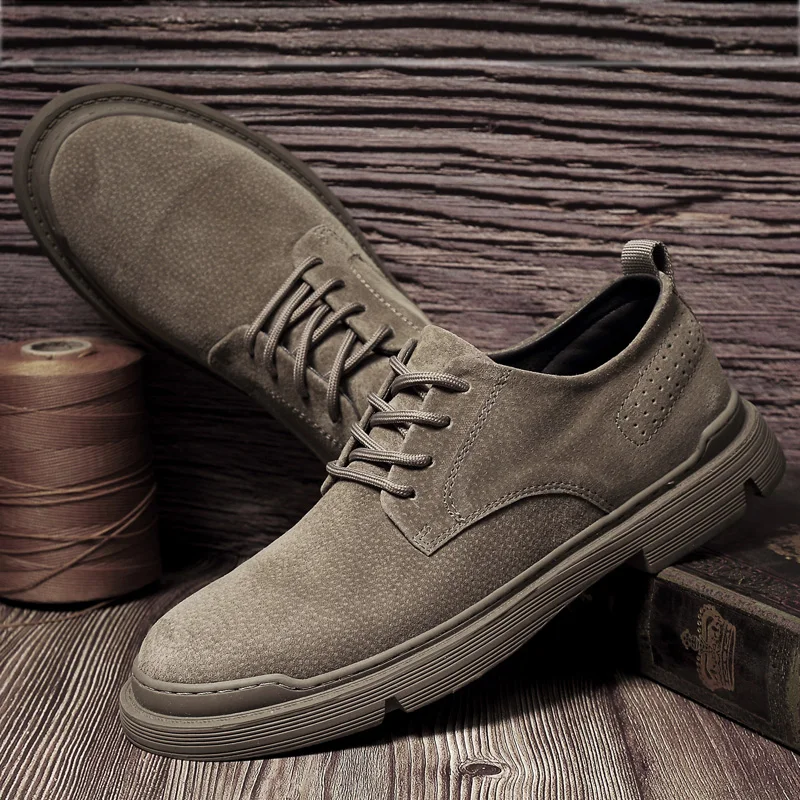 Mens Shoes Casual Luxury Leather Sneakers Male Comfortable Suede Shoes Spring Autumn Lace-up Solid Walking Shoes Zapatos Hombre