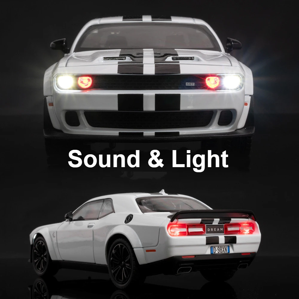 1:22 チャレンジャー SRT ヘルキャット悪魔の目モデルカーのおもちゃ合金ダイキャストプルバックスーパーカーライトサウンド車両モデルギフト子供のための