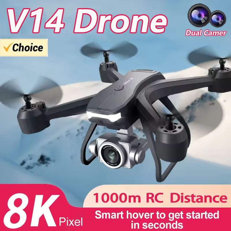 V14 RC Drone 8K HD Dual Camera Wide-Angle WIFI FPV Aerial Photography Drones Brushless Motor RC Helicopter Quadcopter Gifts Toys