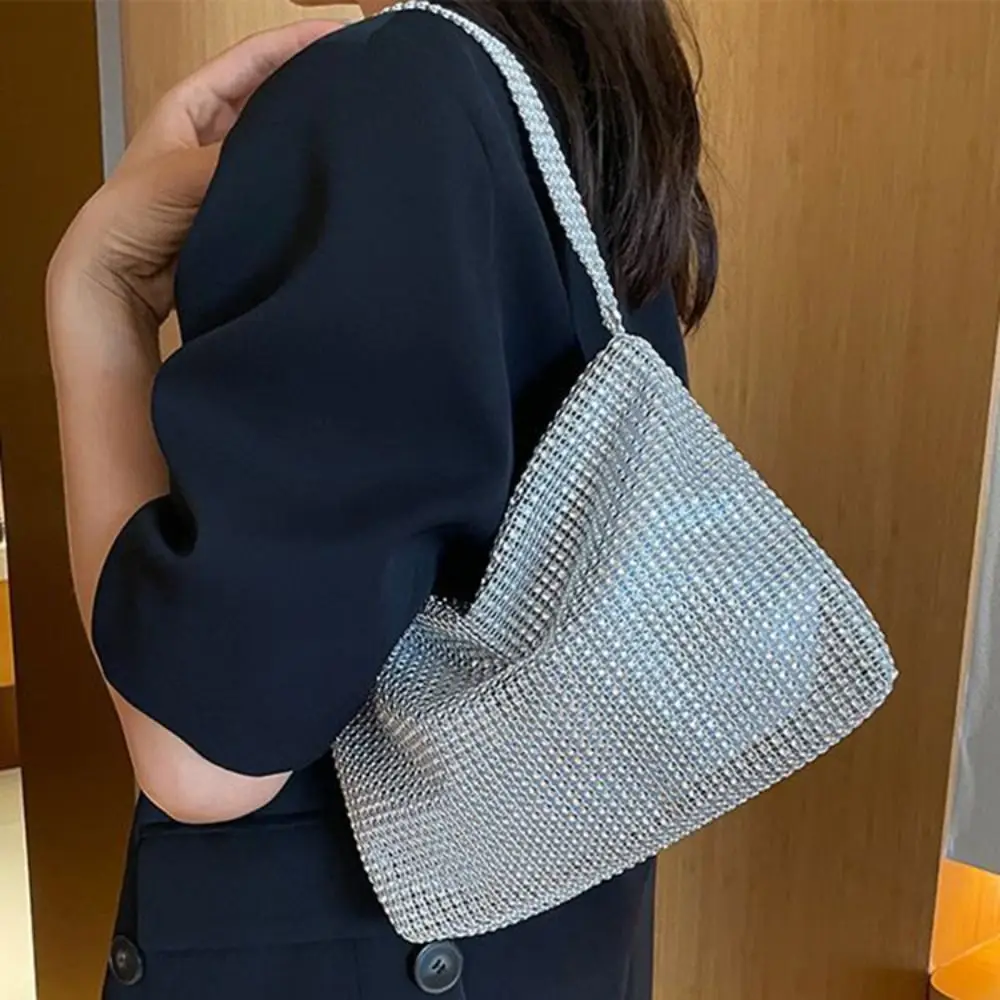 Elegant Rhinestone Shoulder Underarm Bag Large Capacity Wedding Purses Evening Bag Glitter Tote Bag