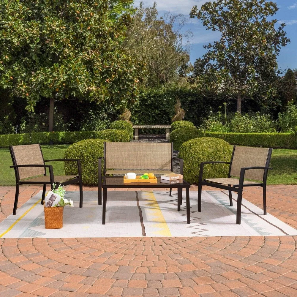 

4-piece terrace furniture set, terrace outdoor dialogue set, lawn, garden, poolside free shipping with glass coffee table