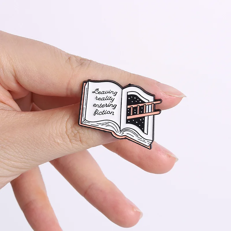 Book Starry Sky Ladder Fun English Metal Brooch Leaving Reality Reading Hobby Badge
