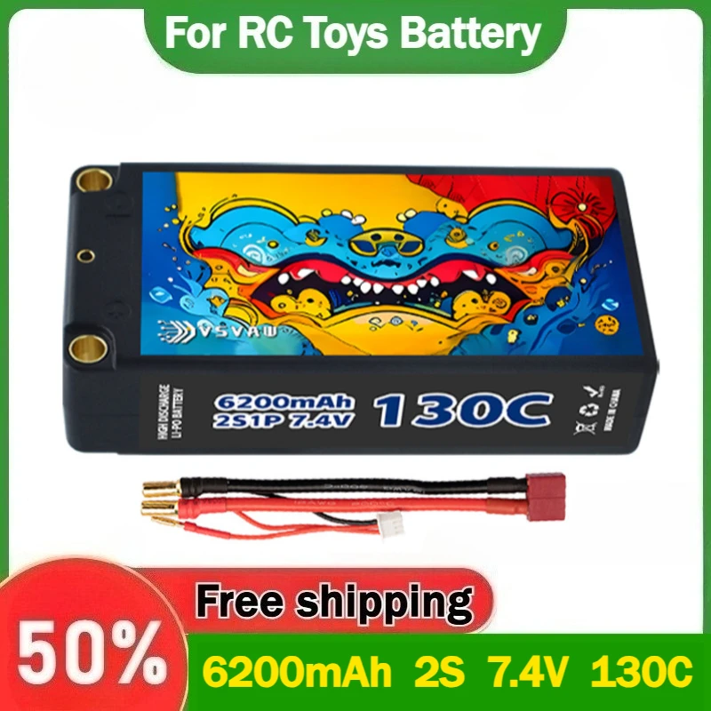 

Upgradedl VSVAW 6200mAh 2S 7.4V 130C RC Lipo Battery Connector for 1/10 RC Buggy Truggy Vehicle Car Truck Tank Racing Hobb