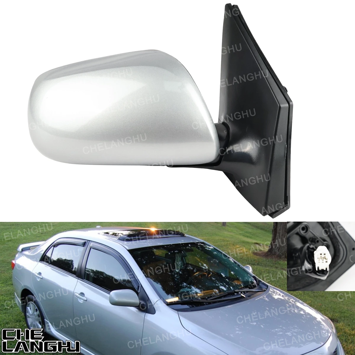 For Toyota Corolla 2009 2010 2011 2012 2013 Car accessories Right Side 3 Pin Silver Painted Power Adjust Mirror Assembly