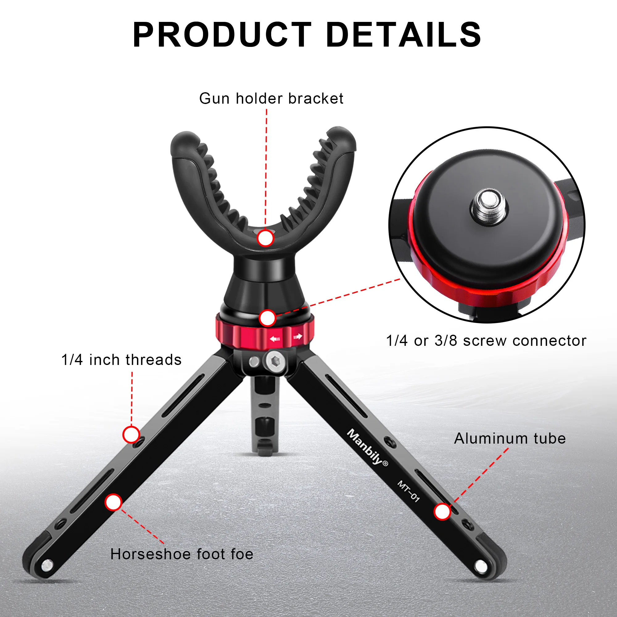 Manbily Portable Rifle Clamp Rest Head Shooting Rest Tripod Stick For Hunting Shot Camping Support Mount Holder Aluminum