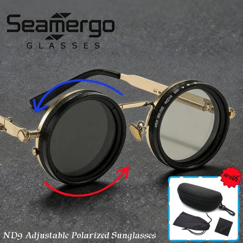 Gafas de Sol Polarizadas Personalizadas SEAMERGO con Estuche, Nuevas Marcas de Lujo ND9, Gafas de Reducción de Luz Ajustables Manualmente