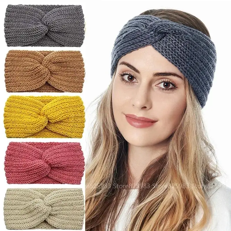 Winter Wool Knitted Headband for Women Crochet Ear Warmer Wide Headbands Turban Head Wrap Hair Accessories Bandana Bandge Scarf