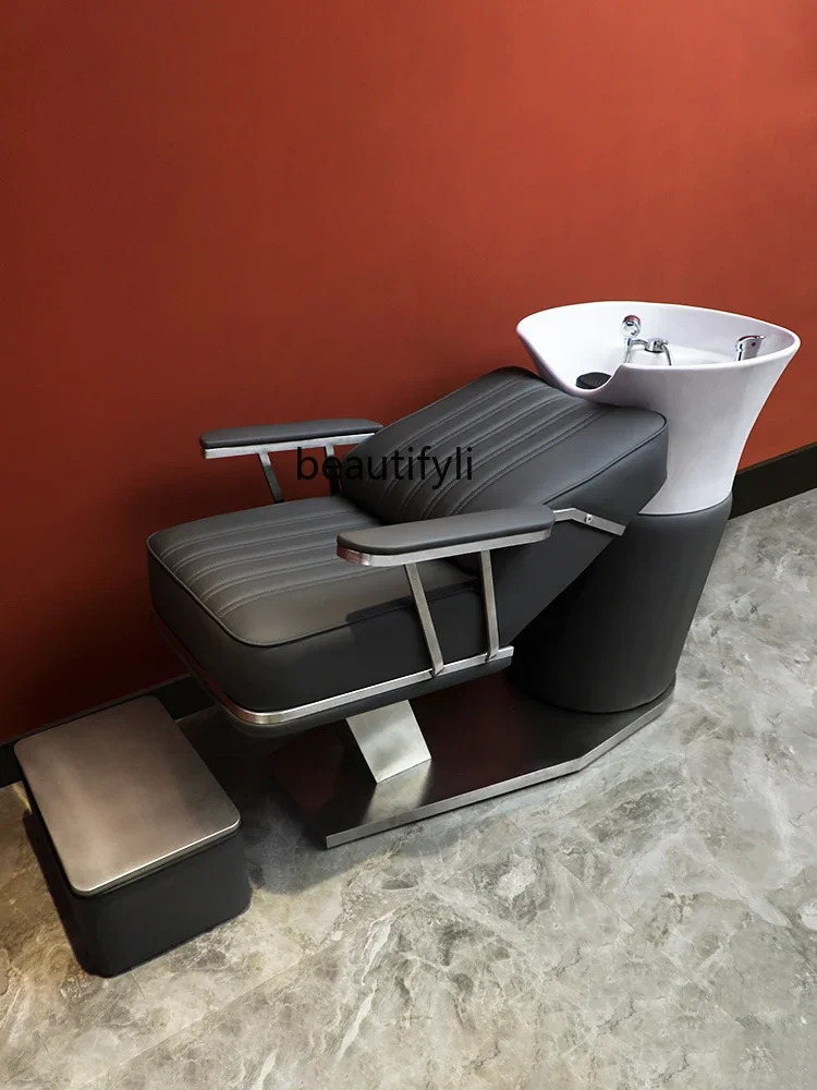 ss newShampoo Chair Rebound Sponge Lying Half Hair Salon Ceramic Basin Flushing Bed Hair Salon Haircut