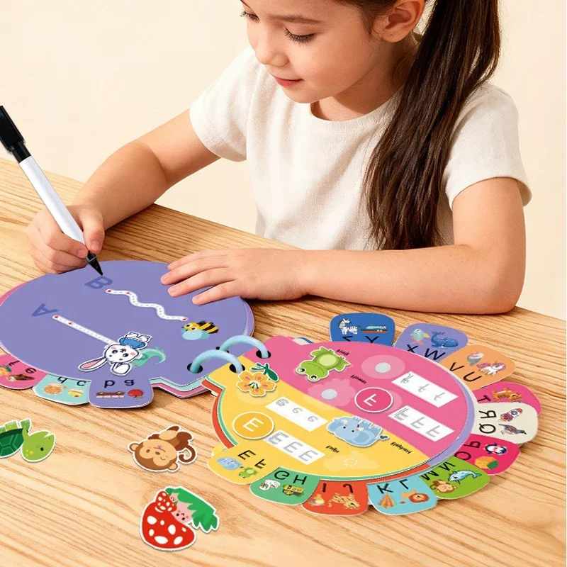 Letter Paste Book, English Letter Enlightenment Quiet Book, Velcro Torn Book Can Repeatedly Write Cognitive Activity Book