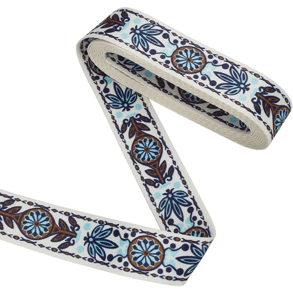 

5 ярдов, винтажная жаккардовая лента, отделка 1-1/2 дюйма, стальная синяя, в этническом стиле, полиэстеровые ленты с вышивкой, цветочный узор, шитье