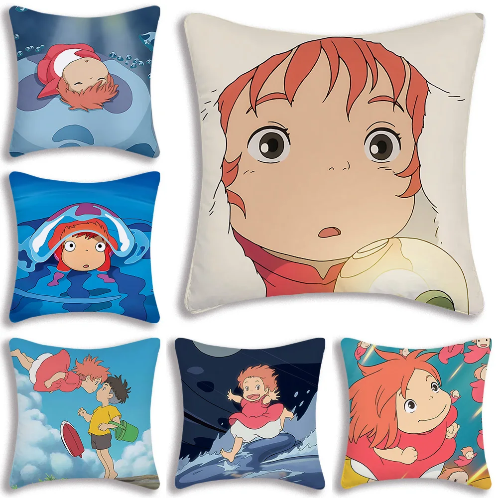 PonyoS Pillow Covers Cartoon Sofa Decorative Home Double-sided Printing Short Plush Cute Cushion Cover