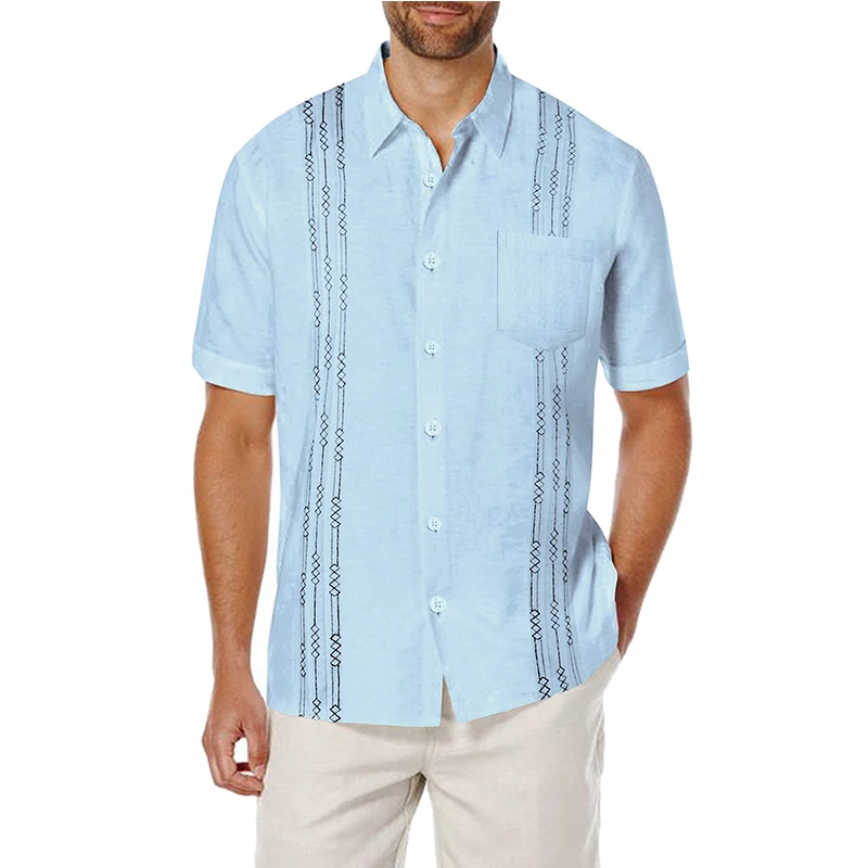 Mens Guayabera Shirts Casual Button Down Short Sleeve Linen Cotton Cuban Camp Beach Embroidery Shirt Tops Men Camisa Masculina