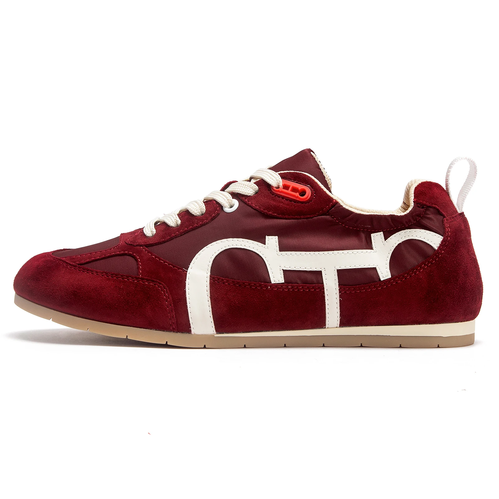 C‑H Ladies Arch Support Casual Flats, Apricot Tone Sheepskin Suede Fabric Patchwork Thin Sole Walking Shoes for Daily Wear