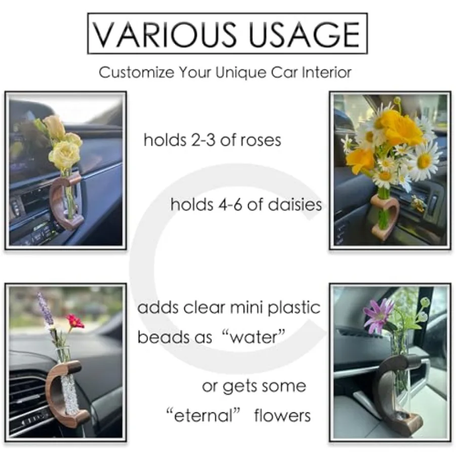 محطة تكاثر النباتات الصغيرة لأنبوب اختبار فتحة التهوية للسيارة مزهرية على شكل زهرة مع حامل خشبي عتيق ملحقات سيارة جرلي للنساء #6